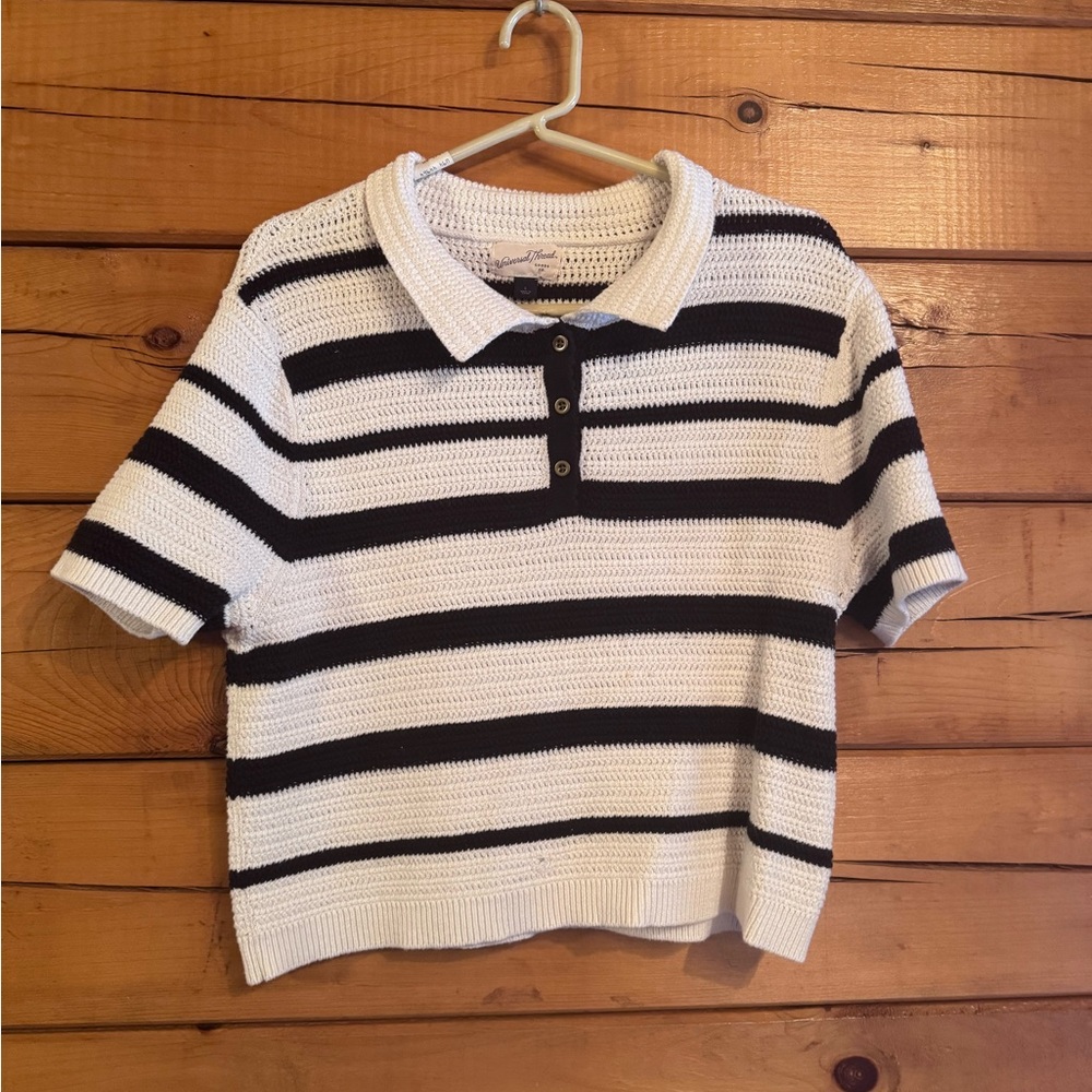 Universal Thread White & Black Striped Knit Polo